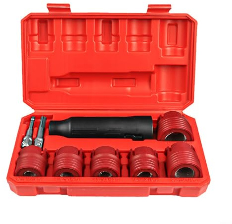 9-teiliges Auto-Radbolzen-Reinigungsset mit Schnellwechsel-Adapter für Bohrmaschinen und Schlagschrauber, Stahlbürsten zur Rostentfernung für 12–28 mm Schraubgrößen, rot