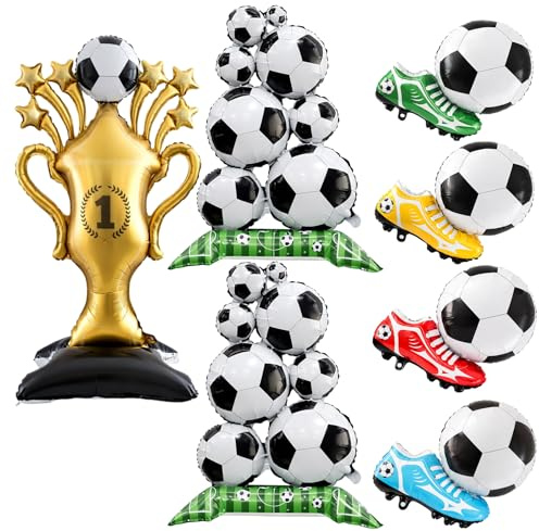 7 Pcs Football Party Decorations, World Cup Trophy Set, Complete Football Balloons Kit with Inflatable Trophy, Ideal for Football Birthday Parties and Sports Events