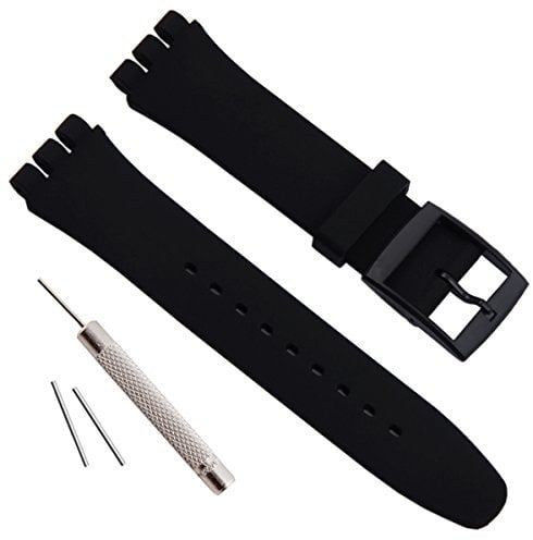 uEmoh Replacement Waterproof Silicone Rubber Watch Strap Watch Band for Swatch (17mm 19mm 20mm) (17mm, Black)