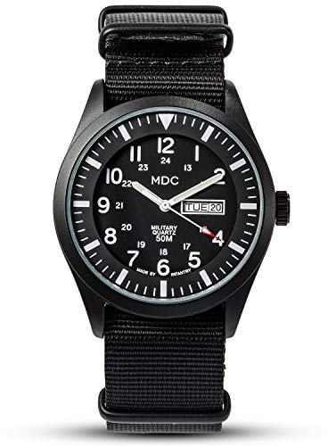 MDC 5 ATM wasserdichte Uhren für Herren Militär Uhr Feld Outdoor Sport Herren Armbanduhr mit Datum 24 Stunden NATO-Band schwarz