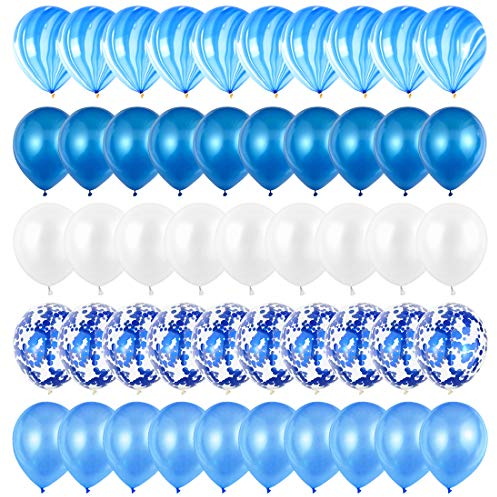 Luftballons Blau, 60 Stück Ballons Blau, Blaue Geburtstags ballons, Luftballons Blau Weiss, Latex Luftballon für Geburtstagsdeko Jungen, Babyparty, Hochzeit, Deko Taufe