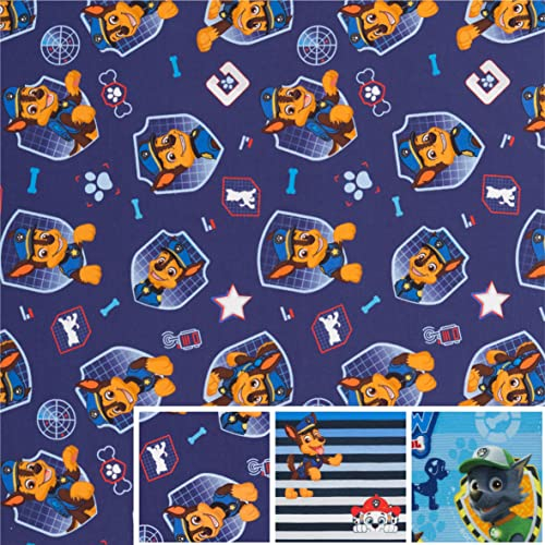 Swafing Paw Patrol Baumwolljersey Stoff Coupon für (Chase dunkelblau, 0,5m)