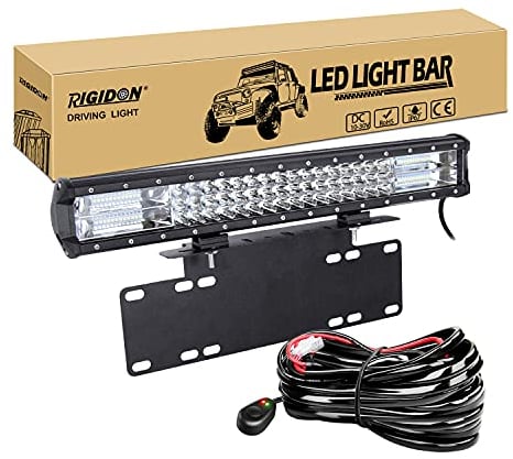 RIGIDON Led lichtleiste mit 12V kabelbaum und kennzeichenhalterung schwarz, Dreireihige 20 Zoll 50cm 288W offroad beleuchtung für SUV Offroad Offroad, LKW, Fahrzeuge, 6000K Weiß led nebelscheinwerfer