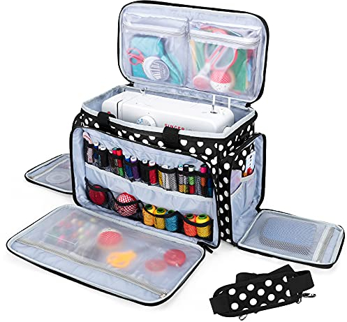 Luxja Nähmaschinentasche, Nähmaschinen-Aufbewahrungstasche mit abnehmbarem Polster, Transporttasche für Nähmaschine und Zubehör (passend für die meisten Standardnähmaschinen) (Schwarz Punkt)