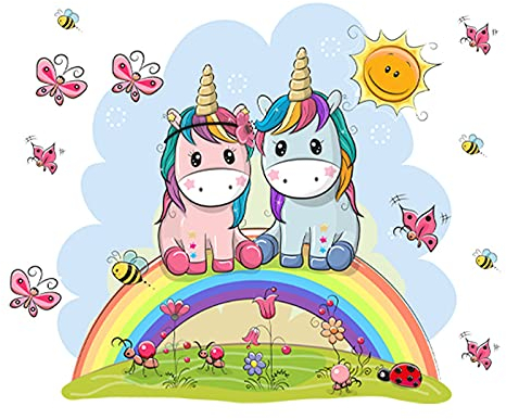 Kibi Store Einhorn Wandaufkleber, Regenbogen, Transparent, Vinyl, 2x40cm x 80cm, Wasserdicht, Multicolor, Sticker, Dekoration, Wand