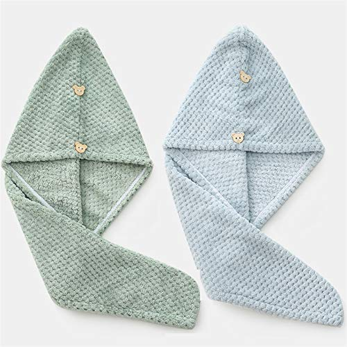 ZZDH Hair Towel 2 Pack Bamboo Charcoal Fiber Hair Drying Towel Hat Bath Shower Head Turban Wrap Absorbent Quick Dry Hair Towels Cap For Women (Color : A 2pcs)