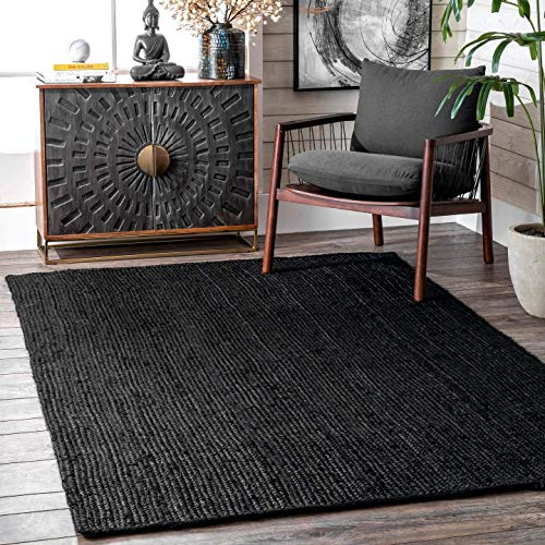 Teppich, Jute, rechteckig, handgefertigt, geflochten, 90 x 360 cm, Schwarz