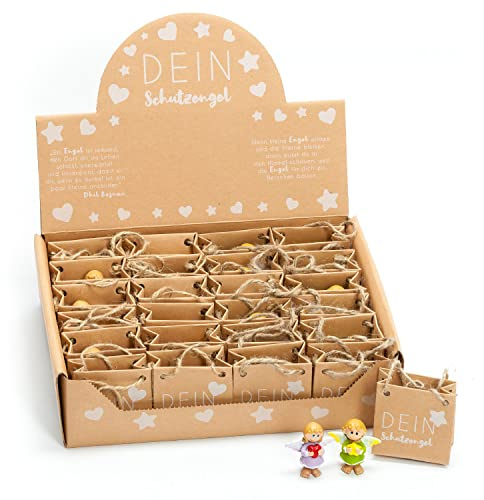 Home-Flair 24er Set Kleine Schutzengel Figuren in Tüte – Gastgeschenk für Hochzeit, Taufe & Kommunion – Glücksbringer & Tischdeko (Violett/Grün)