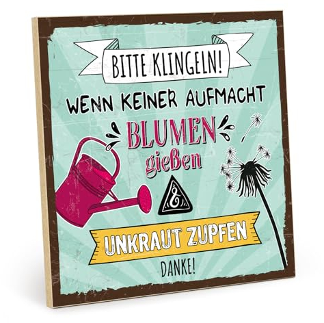 TypeStoff Holzschild mit Spruch – bitte klingeln – im Vintage-Look mit Zitat als Geschenk und Dekoration zum Thema Garten - HS-01137