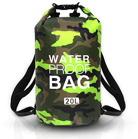 JSRHEEM wasserdichte Tasche, Dry Bag 10L 20L 30L Wasserdichter Beutel mit Verstellbarer Schultergurt Schwimmen, Rafting, Camping, Angeln, Bootfahren, Wandern, Kajakfahren Tarngrün 20L