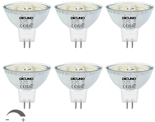 DiCUNO MR16 LED Bulb Dimmable, 50W Eq., Daylight White 6000K, 500LM, 6-Pack