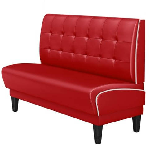 GGMMÖBEL Diner 1 | Dinerbank | B:H 180 x 103 cm | Chesterfield | Rot | Leder | Keder: Weiß | Sitzhöhe: 48 cm