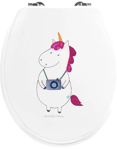 Mr. & Mrs. Panda Motiv WC Sitz Einhorn Fotograf - Geschenk, Kurztrip, Städtereise, Weltreise, Klobrille, Einhorn Deko, Toilette, Toilettendeckel,