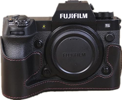 X-H2S Case, Zakao PU Leather Half Bottom Opening Version Holster Camera Case With Hand Strap Protective Cover Bag Case for Fujifilm Fuji X-H2S (Black)
