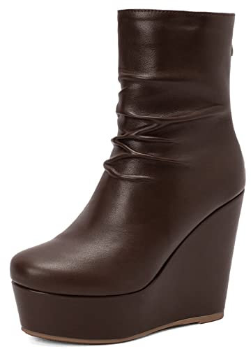 Cocey Stivali alla moda con zeppa e fodera in pelliccia sintetica da donna, Marrone 1, 35 EU