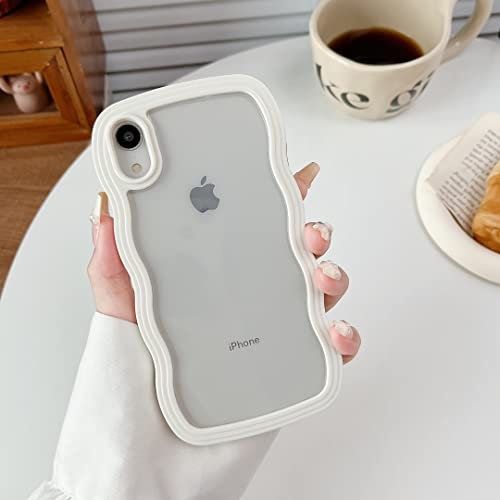XIZYO Clear Case for iPhone XR, Cute Transparent Curly Wave Frame Aesthetic Design Soft TPU Bumper Case, for Women Girls Slim Shockproof Protective Phone Case, White