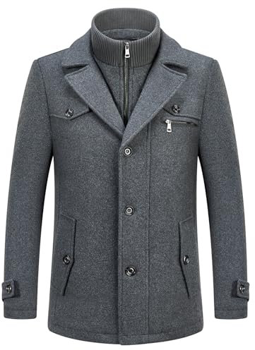 KUDORO Manteau Homme en Laine Chaud pour Hiver Trench Coat Mi-Long Classique Parka Pardessus Caban Slim Fit Élégant Business Décontractée Duffle-Coats Coup-Vent Revers Overcoat(Gris1,XS)