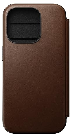 Nomad Moderne Leder-Folio-Schutzhülle für iPhone 15 Pro – Mag Safe Wireless Charging Lederhülle, 3 Kartenfächer, 360° schützender Bumper & 3 m Fallschutz – Braun