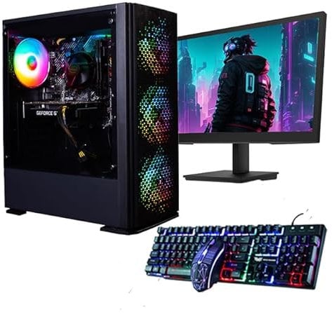 Veno Scorp Gaming PC – New 24 75HZ Gaming Monitor Bundle AMD Ryzen 5 5600G With Radeon Graphics, 8GB RAM 3200MHZ DDR4, 1TB HDD 256GB SSD, 500W 80+ PSU, Wifi, Windows 11, Titan ARGB Gaming Case.