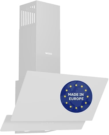 Wiggo A642 Dunstabzugshaube 60cm kopffrei I Abluft Umluft Dunstabzug 626m³/h - Touch-Display 4 Stufen I Energieeffizienzklasse A Schräghaube inkl. 2x Kohlefilter I Abzugshaube Glasfront schwarz