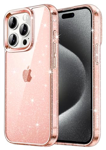 JETech Glitter Case for iPhone 15 Pro 6.1-Inch, Bling Sparkle Shockproof Phone Bumper Cover, Cute Sparkly for Women and Girls (Rose Gold)