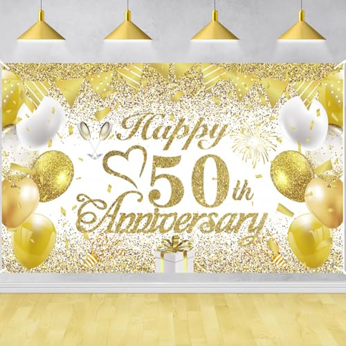 Golden Wedding Anniversary Decorations White Gold Happy 50th Anniversary Banner
