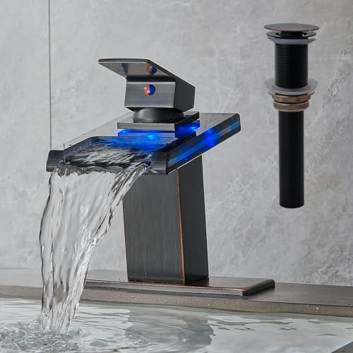 AVSIILE LED Bathroom Sink Faucet, Oil Rubbed Bronze, Open Glass Spout