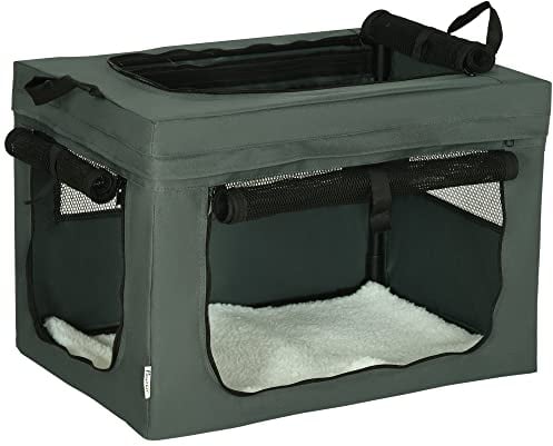 PawHut Sac de Transport Pliable pour Animaux de Compagnie avec poignée Ouverture supérieure Tissu en Maille - 60 x 42 x 42 cm - Gris Noir