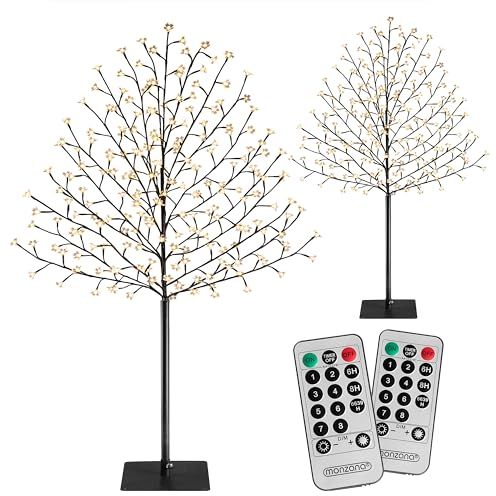 Monzana® Kirschblütenbaum 2er Set 220 cm 220 LED Warmweiß Außen Innen Künstlich Groß Deko Weihnachten Weihnachtsdeko Kirschbaum Leuchtbaum Lichterbaum