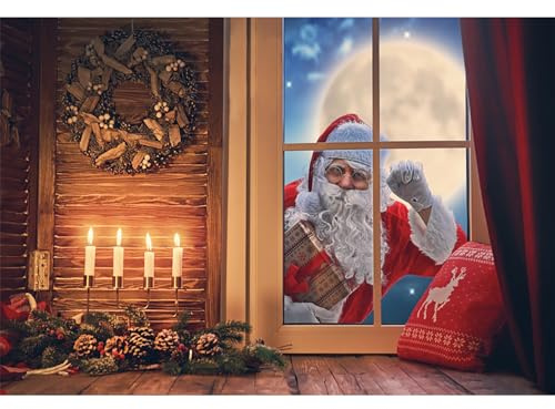 MIRRORANG 3x2m Navidad Fondo Papá Noel Tocar la Puerta De Madera Casa Vela Fotografía Fondo Retrato Cabina de Fotos Navidad Partido Bandera Decoraciones Foto Estudio Accesorios, Vinilo