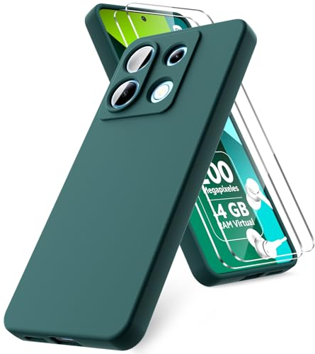 Vansdon Funda Compatible con Xiaomi Redmi Note 13 Pro 5G / Poco X6 5G, 2 Unidades Protector Pantalla Cristal Templado, Silicona Líquida Gel Ultra Suave Funda- Verde Noche