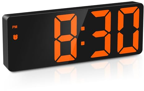 OQIMAX Digitaler Wecker, Wecker Digital mit Große Zahlen Display, Tragbarer Wecker mit Snooze, 3 Helligkeit, Temperaturanzeige, Datum, 12/24HR, Sprachsteuerung, USB Stromanschluss (Orange)