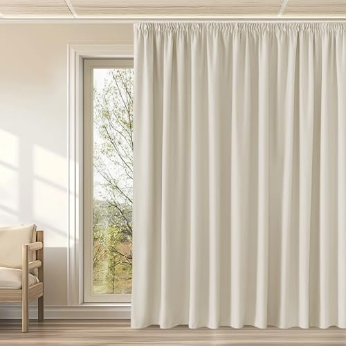 KGORGE Extra Breite Gardinen Wohnzimmer mit Kräuselband 1er Set 240 x 300 cm(HxB) Beige für Schiene Raumteiler Thermovorhang Hitzeschutz Verdunkelungsvorhänge Hellbeige