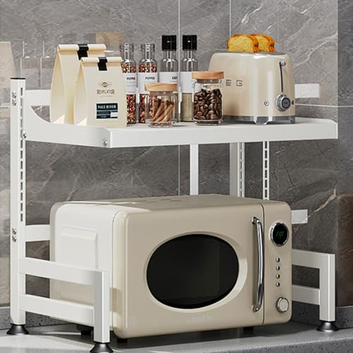 Dxcaicc Étagère de Four à Micro-Ondes, Support de Micro-Ondes réglable à 2 Niveaux, Organisateur de comptoir Haute capacité,de Four à Micro-Ondes pour Cuisine, Salon,Blanc
