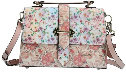 Laura Vita Damen Handtasche Umhängetasche Magnet trendy farbenfroh floral Apulu, Farbe:Rosa