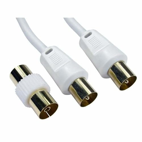TV Aerial Cable Coaxial Extension Lead Freesat Recorder Male to Male Plug with Female Adapter Coupler for TV DVD VCR SKY Virgin, BT, TV Box, Satellite Antenna Splitter Whit/Black (3 Meter)