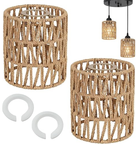 Pantalla Lampara Ratán 2 Piezas Pantalla De Lámpara Boho Decoración del Hogar para E27 E14 Lámparas de Mesa Lámparas Colgantes Lámparas de Pie