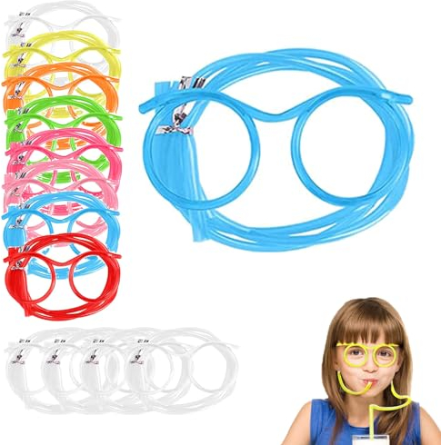 Neuheit Brille Strohhalm, 12 pcs Strohhalm Brille, Wiederverwendbare Strohhalm Brille, Flexible Mehrfarbige Strohhalme, 8 Farben Für Geburtstagsfeiern und Familienfeiern