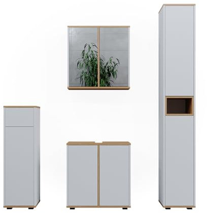 Vicco Badmöbel-Set Didi, Weiß/Artisan, 4 Teile, mit Hochschrank und Midischrank mit Schubladen