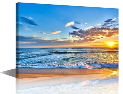 TISHIRON Leinwandbild für Sonnenuntergang am Meer über den Stränden Australiens, Posterdruck, gerahmt und gespannt, fertig zum Aufhängen, für Wohnzimmer, Schlafzimmer, Küche, Wanddekoration, 1 Paneel