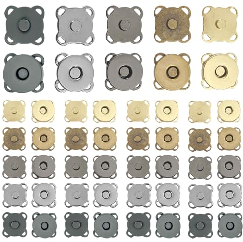 VURYAPI 50 Paar Magnetknöpfe, Metall Magnetknöpfe Pflaumenförmiger Magnetverschluss für Geldbörsen, Handtaschen, Kleidung, Nähen, DIY Handwerk(14mm, 5 Farben)