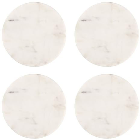 BUTLERS 4er Set Untersetzer Marmor - Marble - Oberflächenschutz | Farbe Weiß - ø10 cm - Glasuntersetzer für Gläser & Tassen - Tassenuntersetzer für Flaschen & Vasen - Feine Steinmaserung
