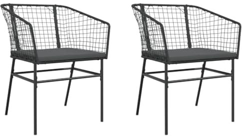 vidaXL Gartenstühle 2 STK., Gartenstuhl mit Kissen, Gartensessel Stuhl für Garten Balkon Terrasse, Sessel Stuhlset Gartenmöbel, Schwarz Poly Rattan