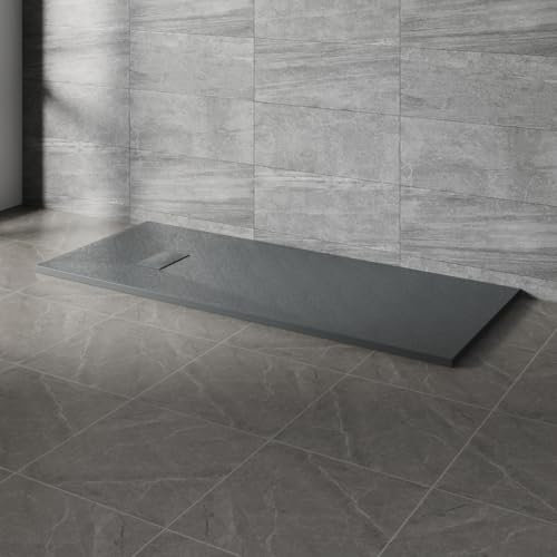 NRG 1700x700mm SMC Rectangle Shower Tray Anthracite Slip-Resistance Bathroom Shower Base Easy to Clean
