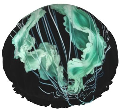 Beautiful Jellyfish print Women's shower cap Reusable elastic shower cap Double-layer hair cap Shower cap