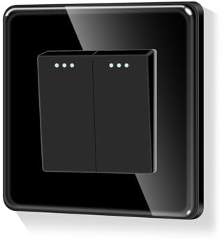 LIAONFOY Interrupteur mural rond à 2 voies - Panneau en verre - Interrupteur marche/arrêt - Encastré - Noir - 110-250 V - 86 mm