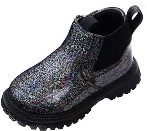 Maeau Stivali Corti Bambino Ragazzo e Ragazza Stivaletti alla Caviglia Lucidi con Cerniera Stivali Classici Impermeabile Scarpe Antiscivolo Inverno Autunno Primavera Morbidi 21-30 EU, Nero , 23 EU