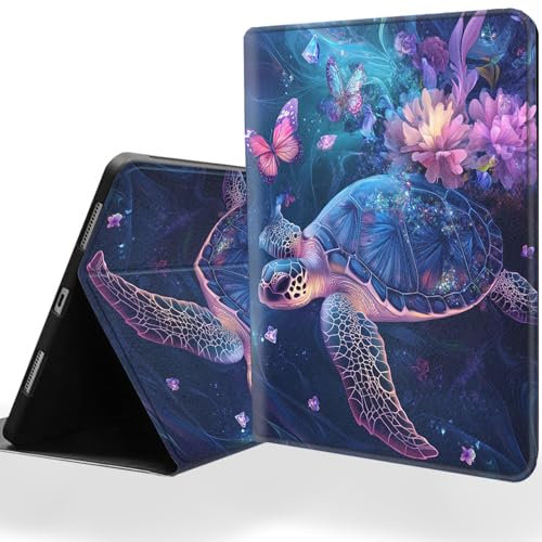 DSRGRGFDJ Tablet Case for iPad 9th/8th/7th Generation 10.2 Inch with Magnetic Auto Wake/Sleep and Multi-Angle Adjustable Stand Cover - Purple Turtle Flower Butterfly