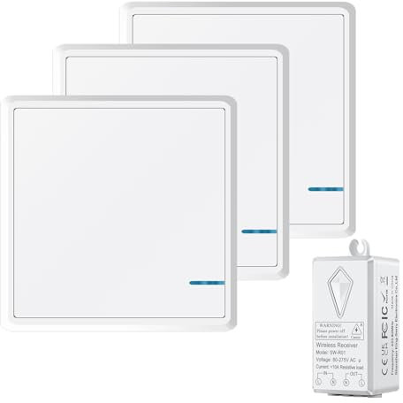NineLeaf Interrupteur Sans Fil, Interrupteur Sans Fil 433MHz Interrupteur Telecommande Sans Fil Interrupteur a Distance Eclairage Domestique (3PK Interrupteur 1Gang et 1PK Récepteur 10A)