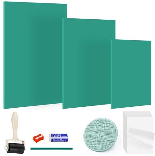 Sheryl&Rain Soft Cut Lino Sheets(A4+A5+A6), Lino Cutting and Printing Kit with Rice Paper, Green Rubber Linoleum Carving Set for Artistic Creation, Homemade Seals, Carving Practice and DIY (27 Pcs)